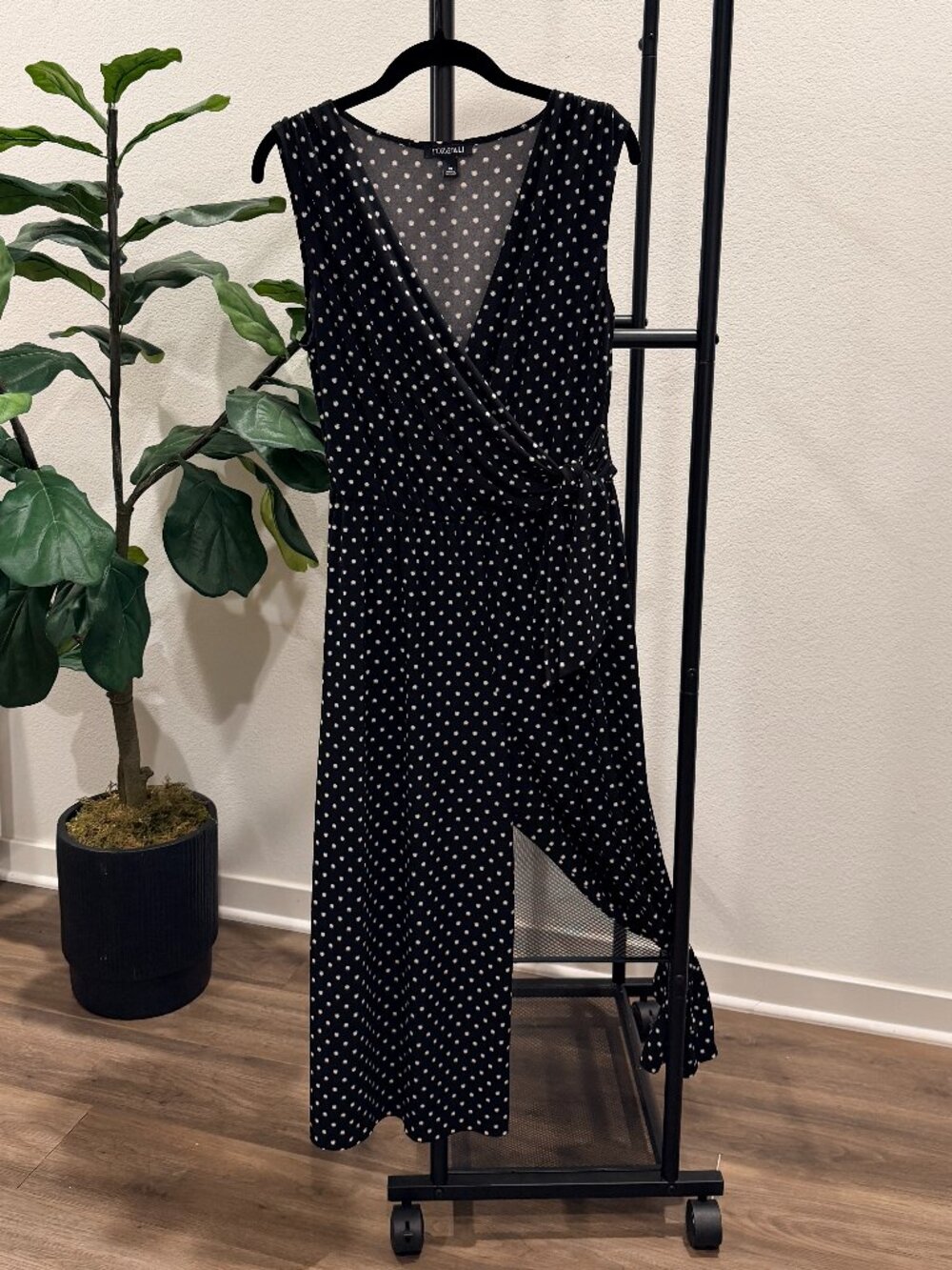 Roz & Ali Black White Polka Dot Wrap Wide Leg Crop Jumpsuit Size 10